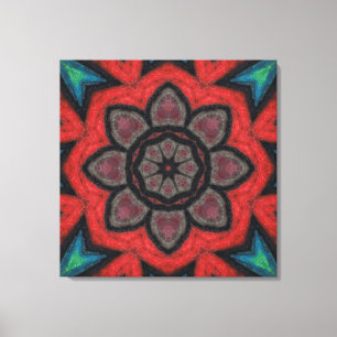 Impressão Em Tela Mandala de Flor de Caleidoscópio Vermelho e Preto