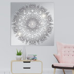 Impressão Em Tela Mandala Metálico Silver de Luxo Brilhante<br><div class="desc">Tela esticada elegante e elegante design com uma mandala floral de filigre metálico brilhante e prateada sobre fundo prateado.</div>