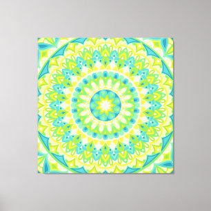 Impressão Em Tela Mandala Verde Inspirado na Natureza Boho Geométric
