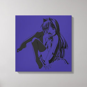 Impressão Em Tela Mangá, Gata Neko Garota Felina Kawaii Loli