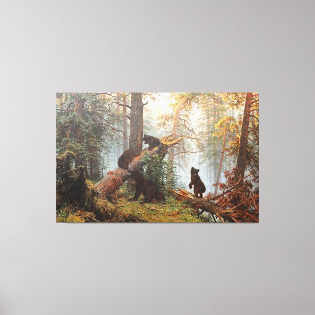 Impressão Em Tela Manhã em uma floresta de pinheiros, belas artes (Frente)