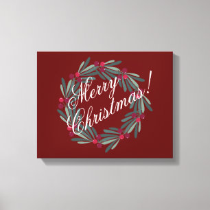 Impressão Em Tela Manuscrito Feliz de Natal Bonito Vermelho Festivo