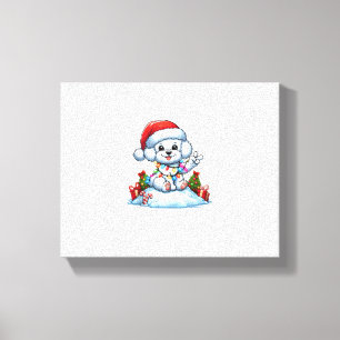 Impressão Em Tela Mão da Paz Bichon Frise Luzes de Natal Cachorro Mu