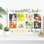 Impressão Em Tela Mão de Colagem Fotográfica de 8 Risos de Um Vovô<br><div class="desc">Crie a sua canvas personalizada para os avós especiais. O texto diz "a risada de um neto é o sol na casa" e é escrito em caligrafia ornamentado, em verde-oliva e ouro-amarelo. O modelo está pronto para você adicionar suas fotos de família com os netos. Suas fotos são exibidas em...</div>