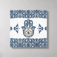 Mão de Hamsa - Mão de madeira azul-fatima