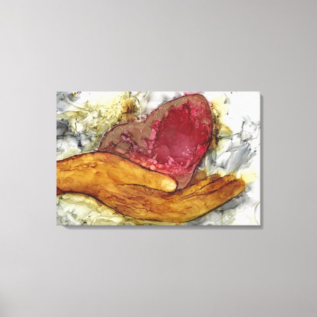 Impressão Em Tela Mão e Coração com Amor empacotado (Frente)