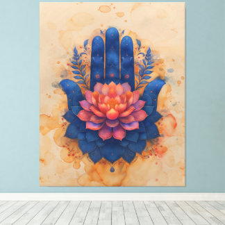 Impressão Em Tela Mão Hamsa com Flor de Lotus
