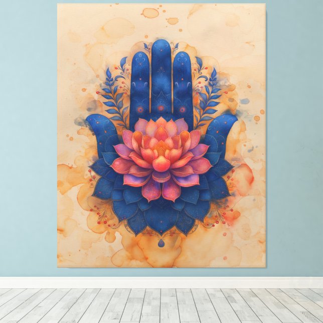 Impressão Em Tela Mão Hamsa com Flor de Lotus (Insitu(piso de madeira))