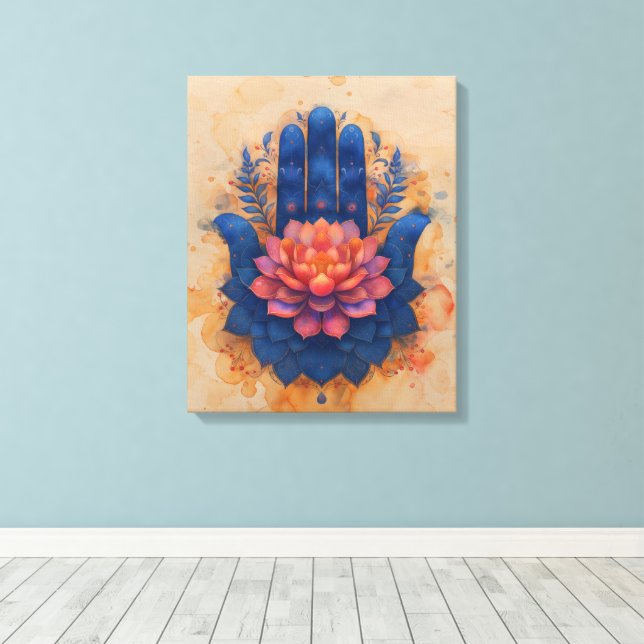 Impressão Em Tela Mão Hamsa com Flor de Lotus (Insitu(piso de madeira))