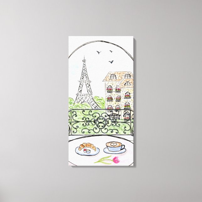 Impressão Em Tela Mão pintada Whimsical Paris Eiffel Tower À DIREITA (Frente)