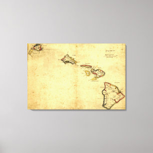 Impressão Em Tela Mapa 1837 - ilhas havaianas de Havaí do vintage