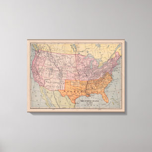 Impressão Em Tela Mapa 1861 da era da guerra civil dos E.U. do