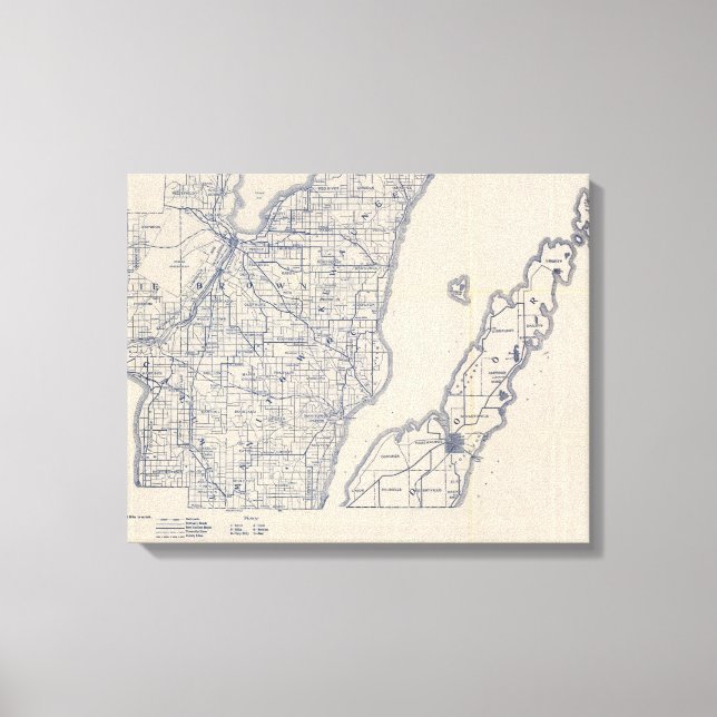 Impressão Em Tela Mapa 3 da Estrada Bicicleta de Wisconsin (Frente)