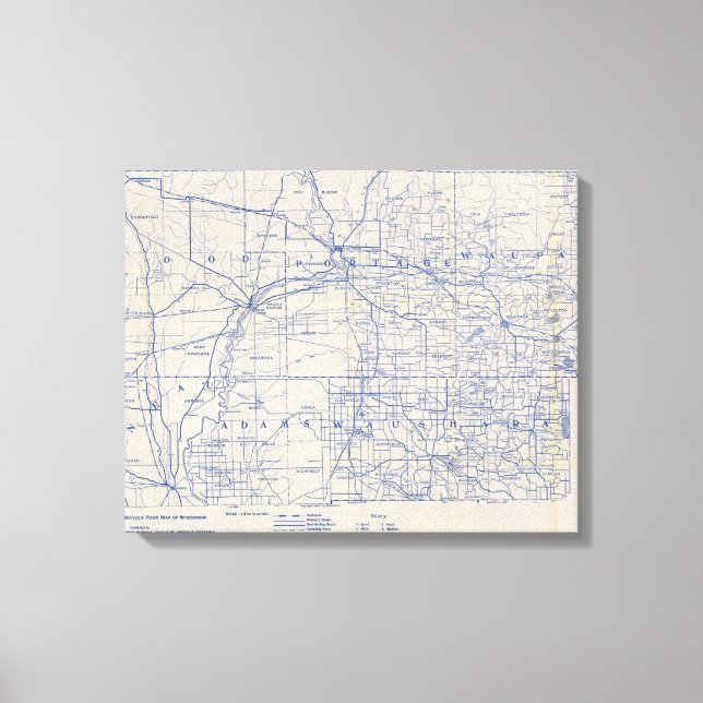 Impressão Em Tela Mapa 5 da Bicicleta Wisconsin (Frente)