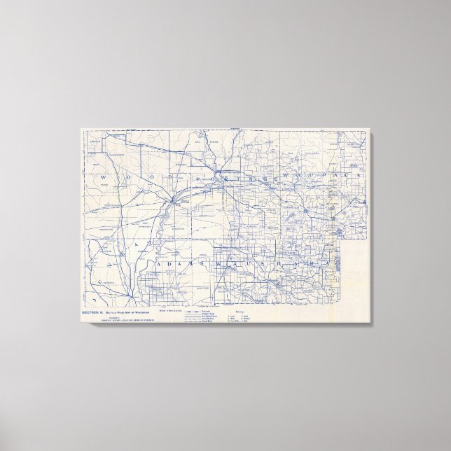 Impressão Em Tela Mapa 5 da Bicicleta Wisconsin (Frente)