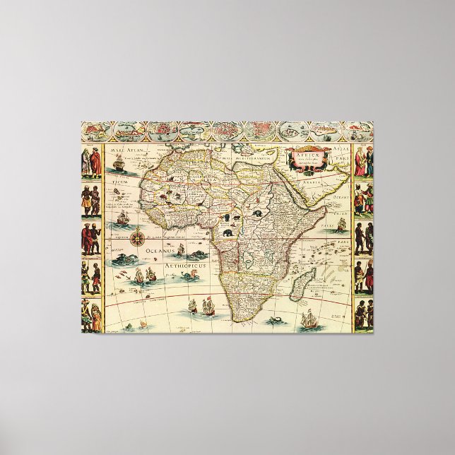 Impressão Em Tela Mapa africano de Willem Janszoon Blaeu, na década  (Frente)