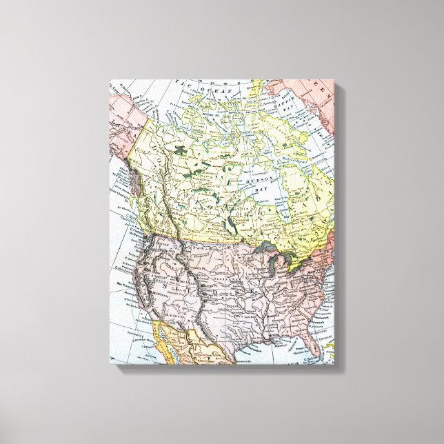 IMPRESSÃO EM TELA MAPA: AMÉRICA DO NORTE, 1890 (Frente)