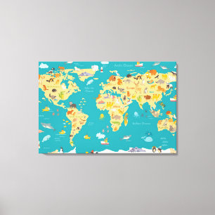 Impressão Em Tela Mapa animal dos miúdos do mundo