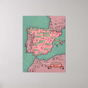 Impressão Em Tela Mapa antigo da espanha Vintage