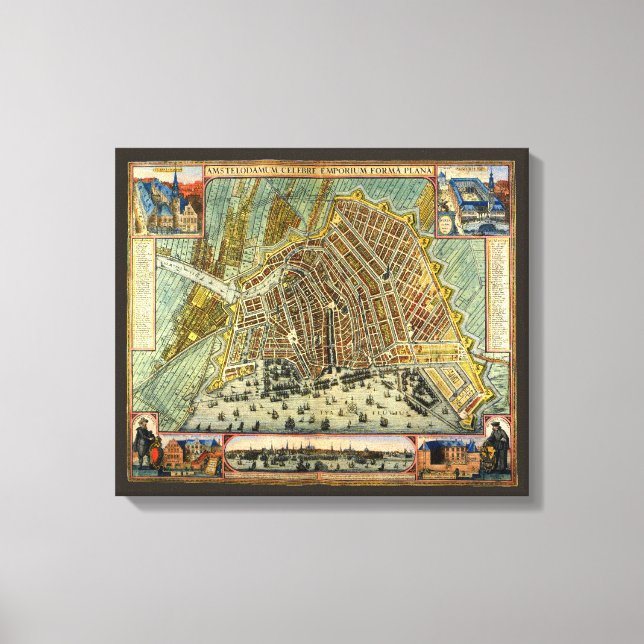 Impressão Em Tela Mapa antigo de Amesterdã, Países Baixos (Frente)