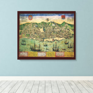 Impressão Em Tela Mapa Antigo de Lisboa, Portugal por Braun/Hogenber