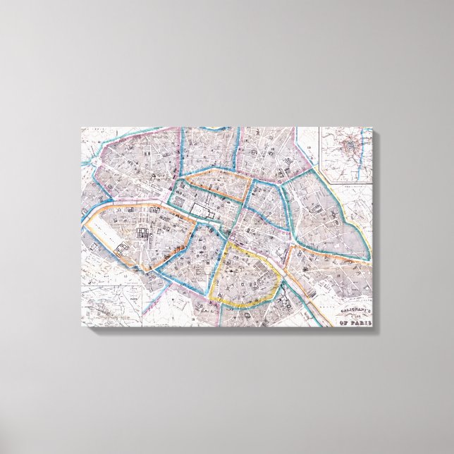 Impressão Em Tela Mapa antigo de Paris (Frente)