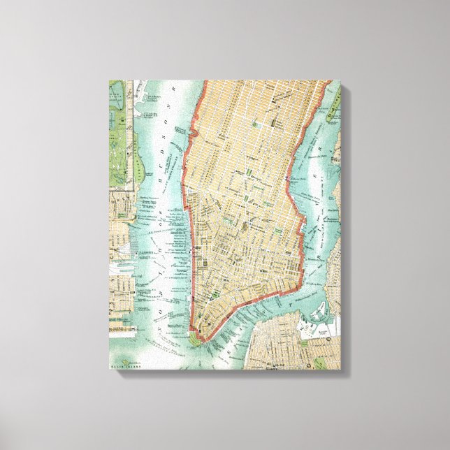Impressão Em Tela Mapa antigo do Baixo Manhattan e do Parque Central (Frente)
