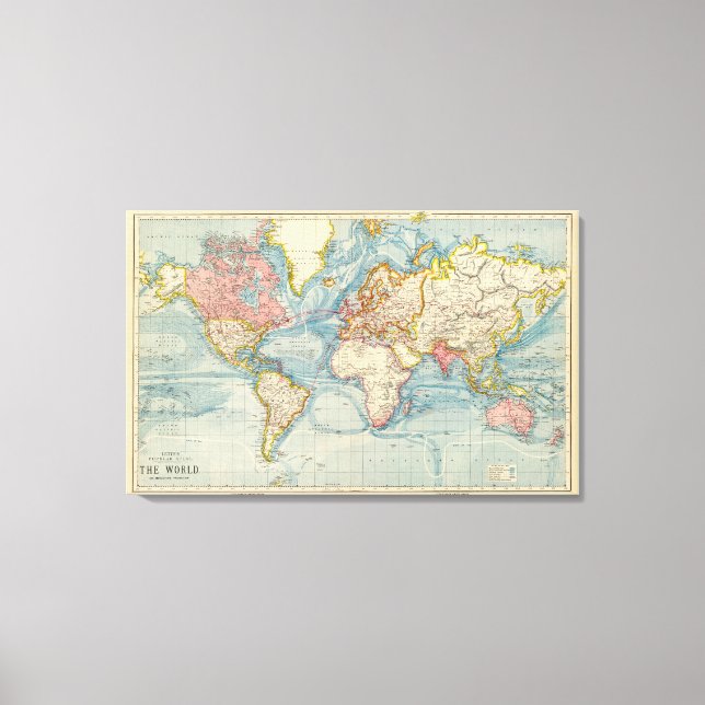 Impressão Em Tela Mapa antigo do mundo de 1883 (Frente)