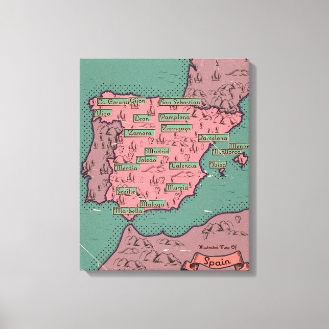 Impressão Em Tela Mapa antigo vintage da Espanha (Frente)
