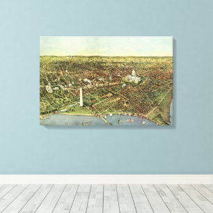 Impressão Em Tela Mapa antigo, Vista Panorâmica de Washington DC