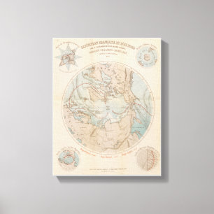 Impressão Em Tela Mapa Ártico do Pólo Norte Francês Antigo 1867