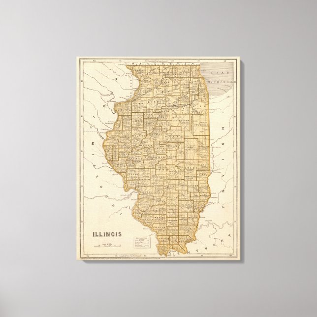 Impressão Em Tela Mapa Atlas de Illinois (Frente)