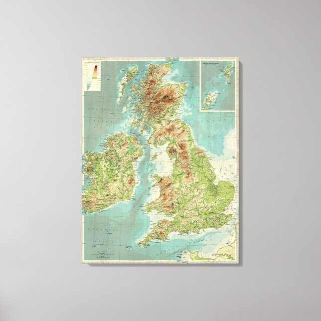Impressão Em Tela Mapa batitiorográfico das Ilhas Britânicas (Frente)