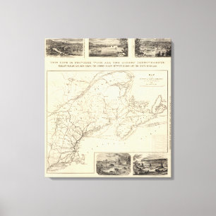 Impressão Em Tela Mapa Boston e estrada de ferro de Maine