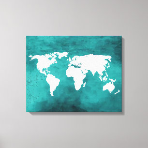 Impressão Em Tela mapa branco/azul