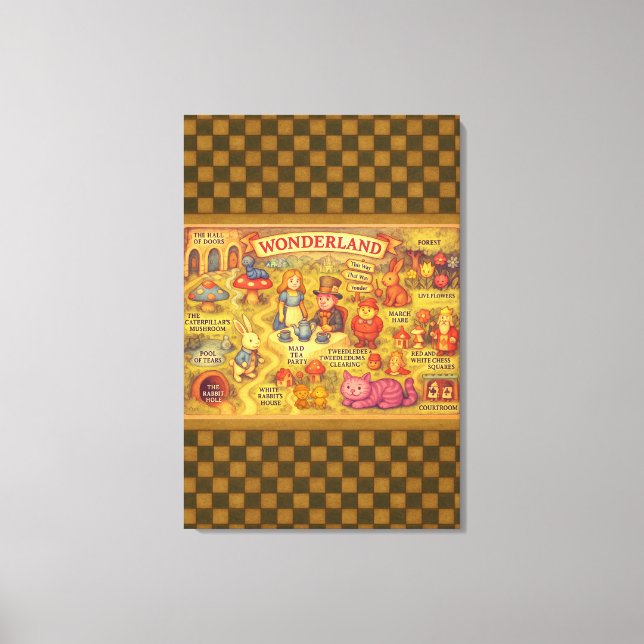 Impressão Em Tela Mapa Caprichoso da Alice no País das Maravilhas (Frente)