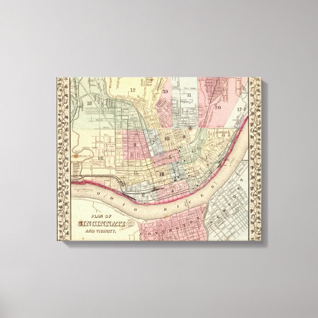 Impressão Em Tela Mapa Cincinnati de Mitchell (Frente)