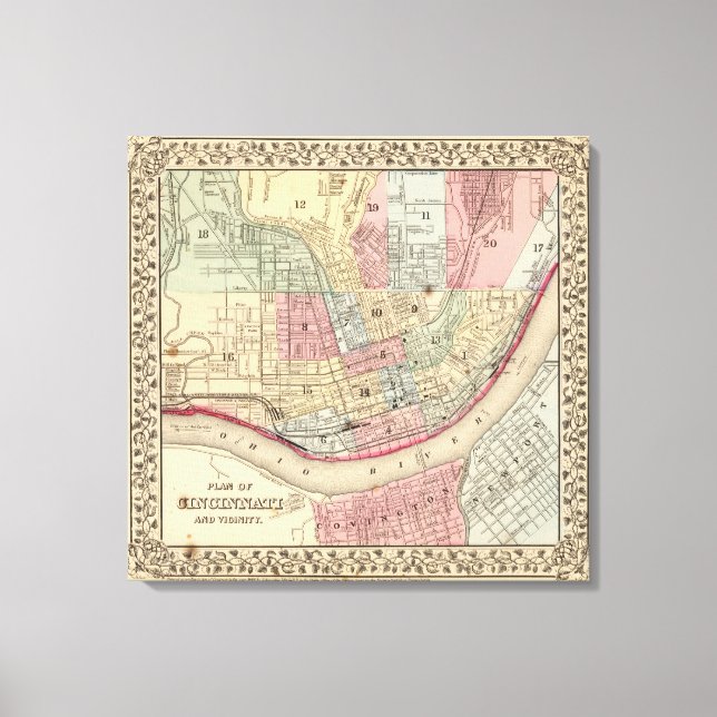 Impressão Em Tela Mapa Cincinnati de Mitchell (Frente)