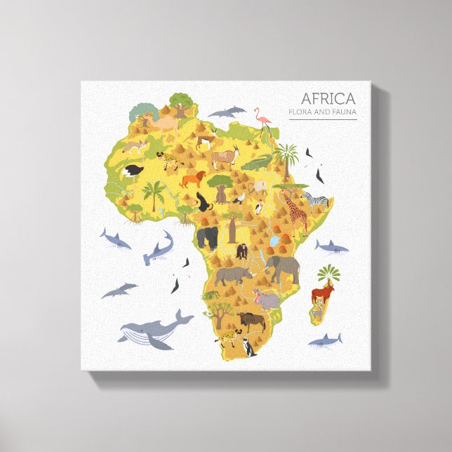 Impressão Em Tela Mapa da África | Flora e fauna (Frente)