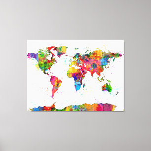 Impressão Em Tela Mapa da aguarela do mapa do mundo