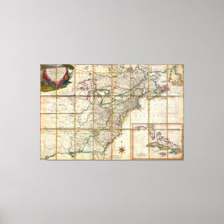 Impressão Em Tela Mapa da América Colonial RARE 1779 por Rene Phelip
