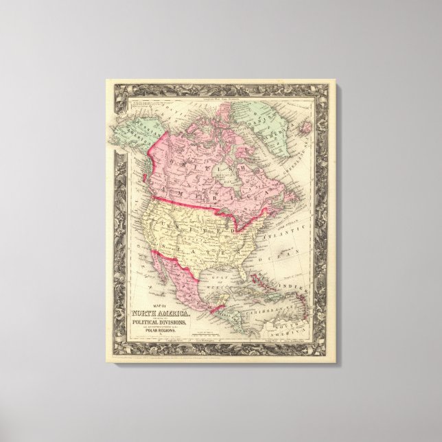 Impressão Em Tela Mapa Da América Do Norte (Frente)