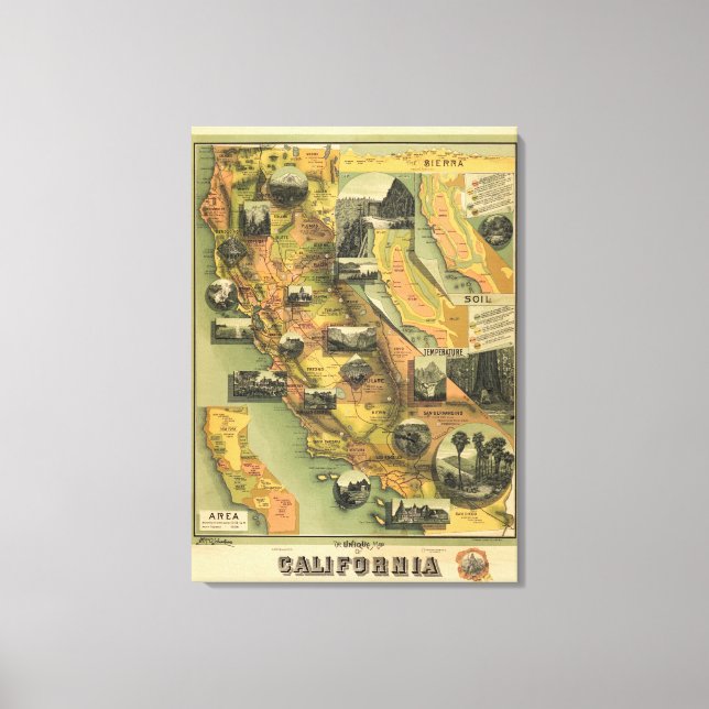 Impressão Em Tela Mapa da Califórnia (Frente)
