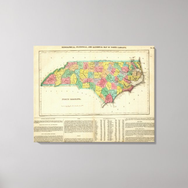 Impressão Em Tela Mapa Da Carolina Do Norte (Frente)