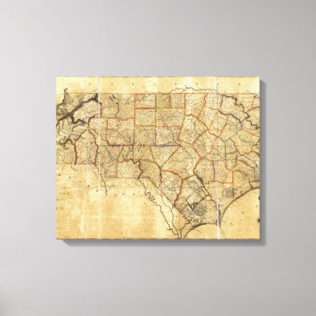 Impressão Em Tela Mapa da Carolina do Norte (1808) (Frente)