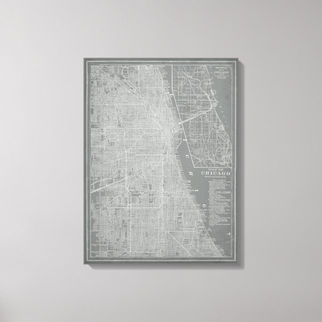 Impressão Em Tela Mapa da cidade de Chicago (Frente)