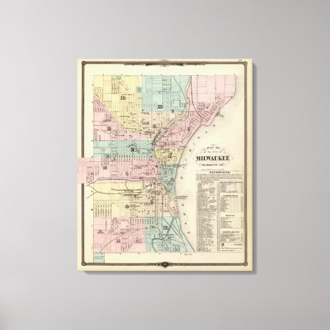 Impressão Em Tela Mapa da Cidade de Milwaukee, Milwaukee Co (Frente)