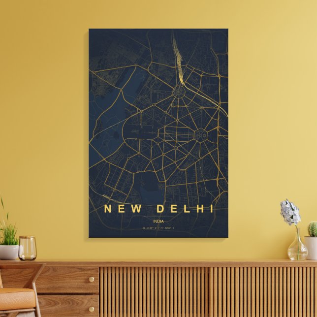 Impressão Em Tela Mapa da Cidade de Nova Deli, Índia, Design Minimal (Insitu(Sala de estar))