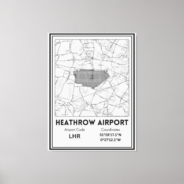 Impressão Em Tela Mapa da Cidade do Aeroporto de Heathrow (Frente)