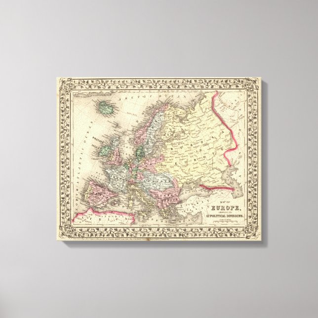 Impressão Em Tela Mapa da Europa por Mitchell (Frente)